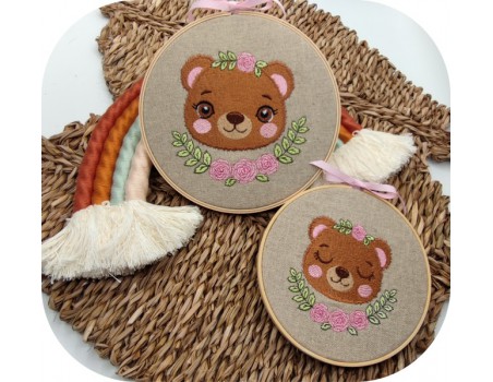 machine embroidery design bear   with flowers