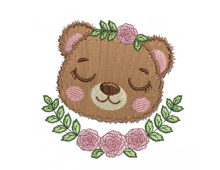 machine embroidery design bear  sleeping with flowers