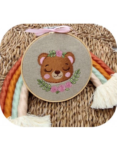 machine embroidery design bear  sleeping with flowers