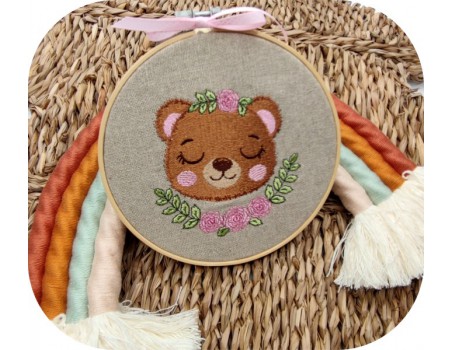 machine embroidery design bear  sleeping with flowers