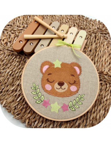 machine embroidery design bear  sleeping with star