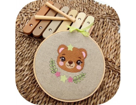 machine embroidery design bear  with star