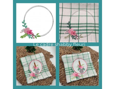 machine embroidery design shabby frame flowers
