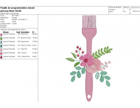 Motif de broderie machine pinceau de cuisine fleuri