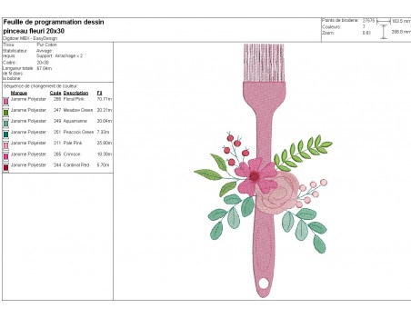 Motif de broderie machine pinceau de cuisine fleuri