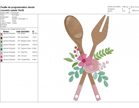 Motif de broderie machine couverts à salade fleuris