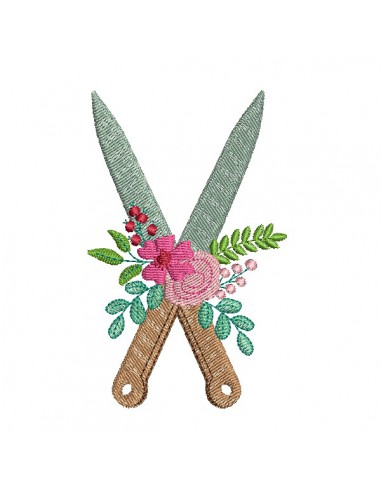 machine embroidery design shabby kitchen knives flowers