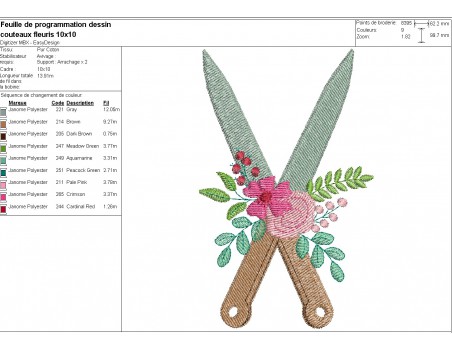 Motif de broderie machine couteaux  fleuris