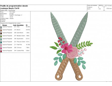 machine embroidery design shabby kitchen knives flowers