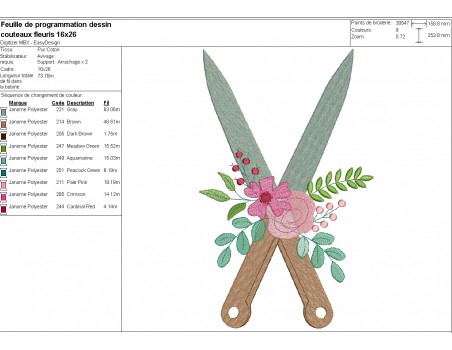 machine embroidery design shabby kitchen knives flowers