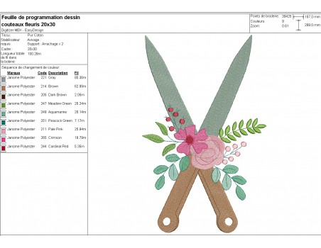 machine embroidery design shabby kitchen knives flowers