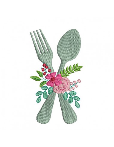 machine embroidery design shabby  kitchen cutlery flowers