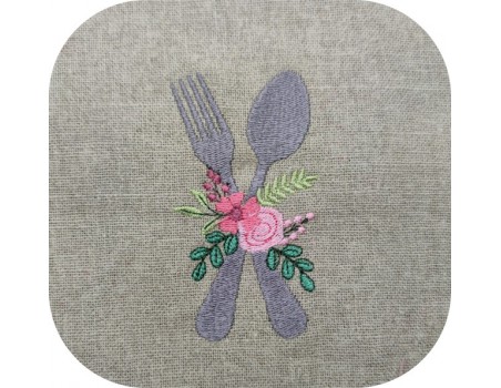 machine embroidery design shabby  kitchen cutlery flowers