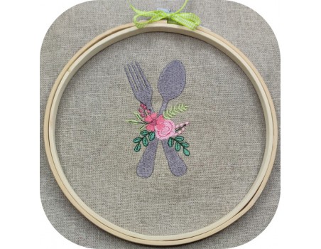 machine embroidery design shabby  kitchen cutlery flowers