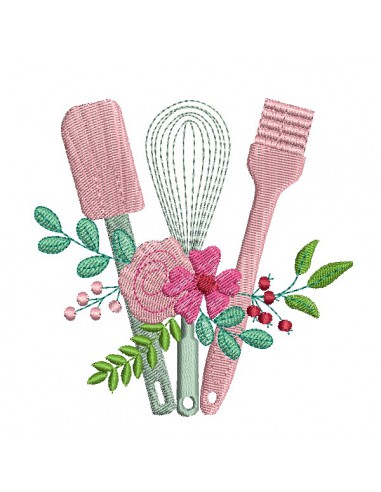 machine embroidery design shabby kitchen pastry set flowers