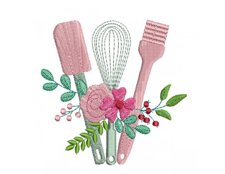 Motif de broderie machine set de pâtisserie  fleuri