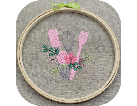 machine embroidery design shabby kitchen pastry set flowers