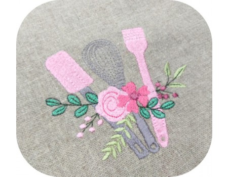 machine embroidery design shabby kitchen pastry set flowers