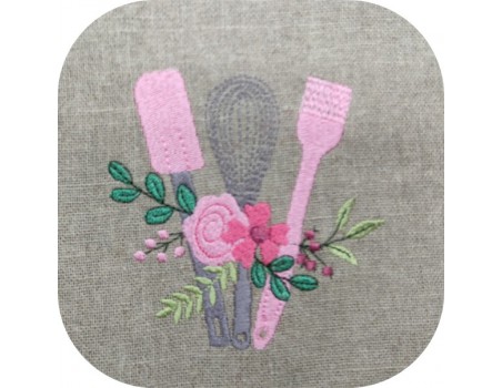 machine embroidery design shabby kitchen pastry set flowers