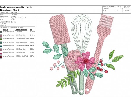 Motif de broderie machine set de pâtisserie  fleuri