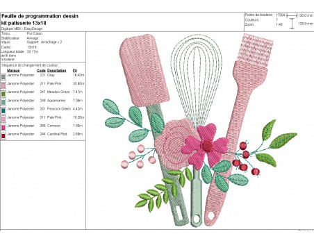 Motif de broderie machine set de pâtisserie  fleuri