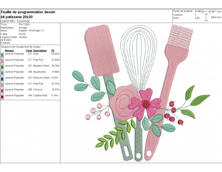 Motif de broderie machine set de pâtisserie  fleuri