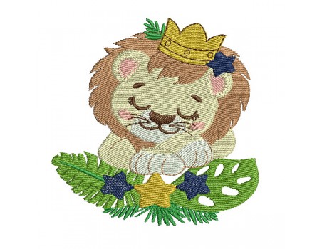 Motif de broderie machine le lion couronné endormi