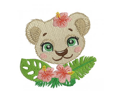 Motif de broderie machine la lionçonne avec ses fleurs