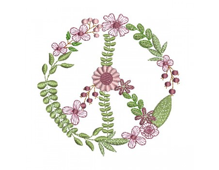 Motif de broderie machine peace and love fleurs mylar