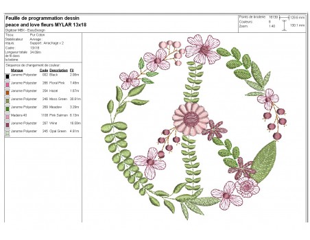 machine embroidery design flowers mylar peace and love