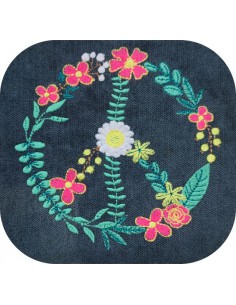 Motif de broderie machine peace and love fleurs