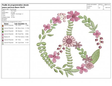 machine embroidery design flowers peace and love