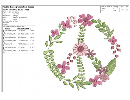 machine embroidery design flowers peace and love