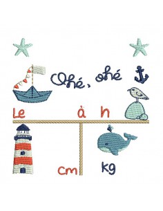 Motif de broderie machine  journal de naissance marin