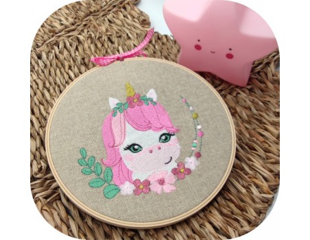 machine embroidery design  unicorn  with flowers