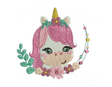 machine embroidery design  unicorn  with flowers