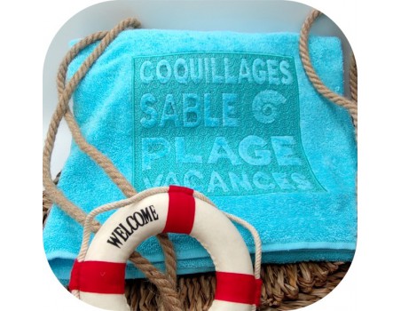 Motif de broderie machine  texte  plage en embossage