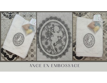 Motif de broderie machine  ange en embossage