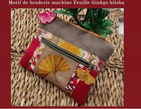 Motif de broderie machine feuille  ginkgo biloba