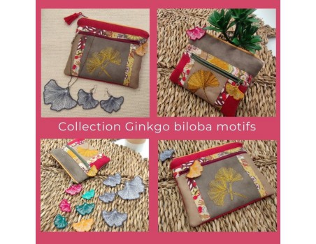 Motif de broderie machine feuilles  ginkgo biloba