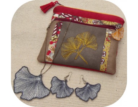 Motif de broderie machine feuilles  ginkgo biloba