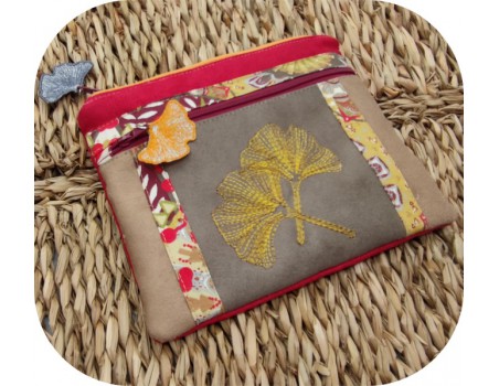 Motif de broderie machine feuilles  ginkgo biloba