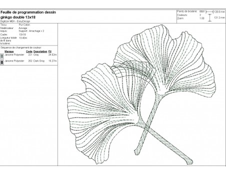 Motif de broderie machine feuilles  ginkgo biloba