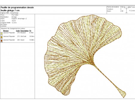 Motif de broderie machine feuille  ginkgo biloba