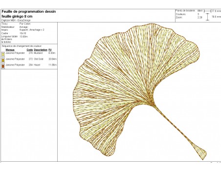 Motif de broderie machine feuille  ginkgo biloba