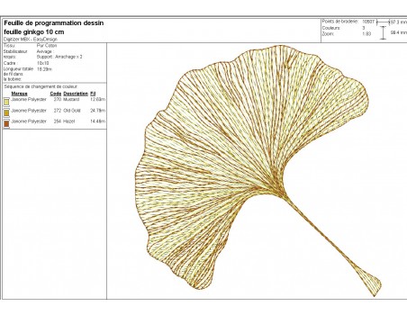 Motif de broderie machine feuille  ginkgo biloba