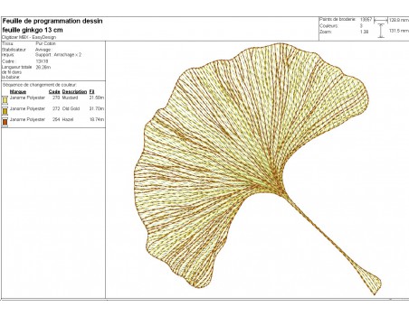 Motif de broderie machine feuille  ginkgo biloba