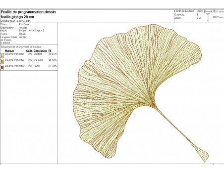 Motif de broderie machine feuille  ginkgo biloba