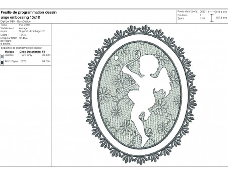 Motif de broderie machine  ange en embossage