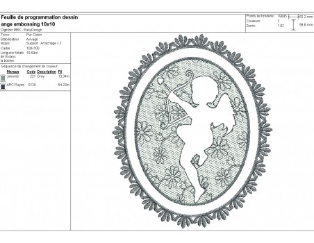 Motif de broderie machine  ange en embossage